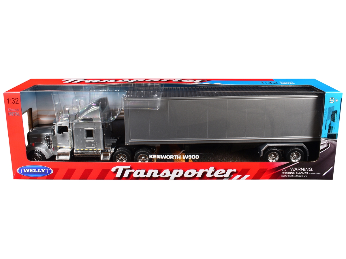 32663W-SIL Kenworth W900 Silver Metallic with Gray Container 1-32 Scale Diecast Model Truck