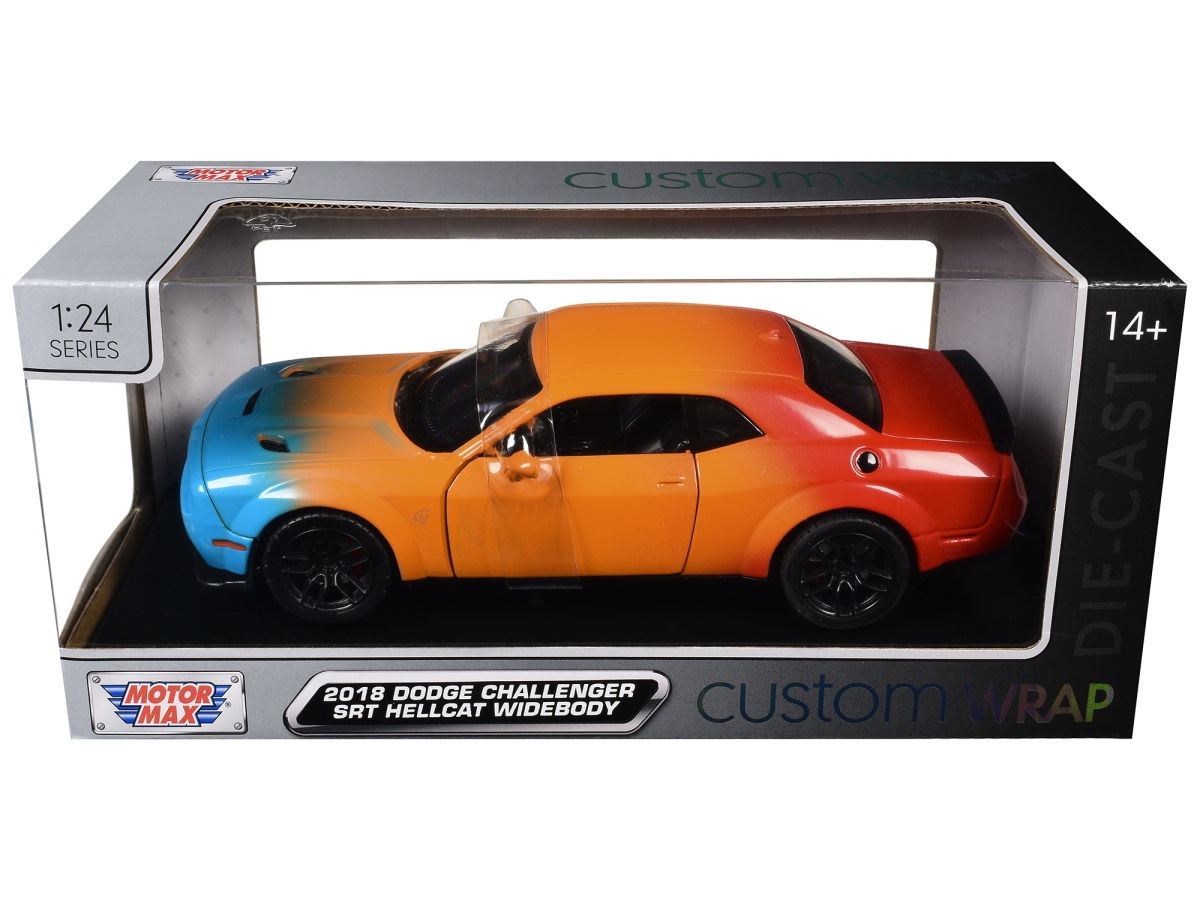79087 2018 Dodge Challenger SRT Hellcat Widebody Blue & Orange - Red Gradient Custom Wrap Series 1-24 Scale Diecast Model Car