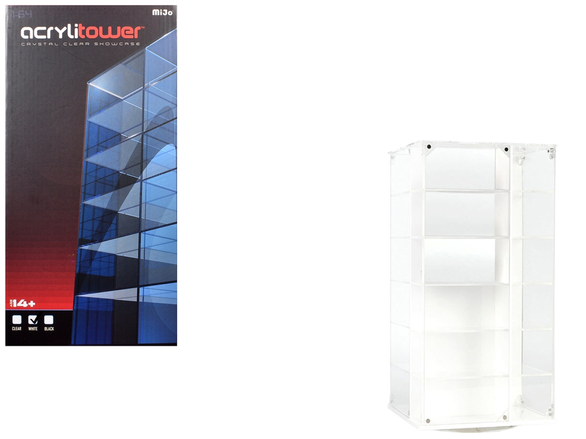 MJ17032W Acrylitower Showcase 24 Display Desktop Spinner with Cover White Mijo Exclusives for 1-64 Scale Model Car