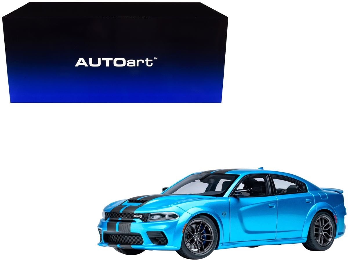 71753 Dodge Charger SRT Hellcat Redeye B5 Blue Metallic with Carbon Stripes 1-18 Scale Model Car