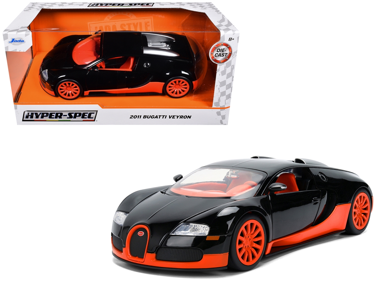Jada 37642 2011 Bugatti Veyron Black with Orange Accents & Interior Hyper-Spec Series 1-24 Scale Diecast Model Car