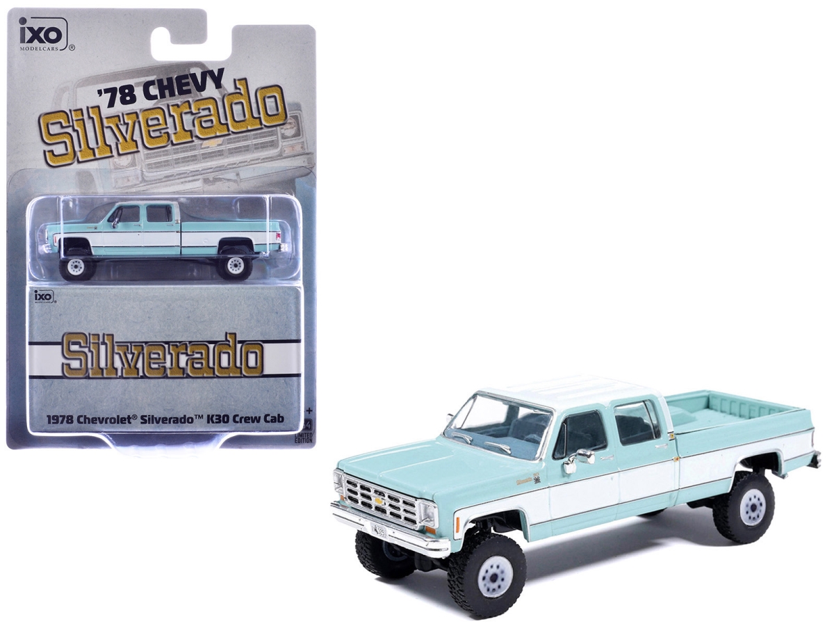 IA64007 1978 Chevrolet Silverado K30 Crew Cab Pickup Light Blue & White with Blue Interior 1-64 Scale Diecast Model Truck
