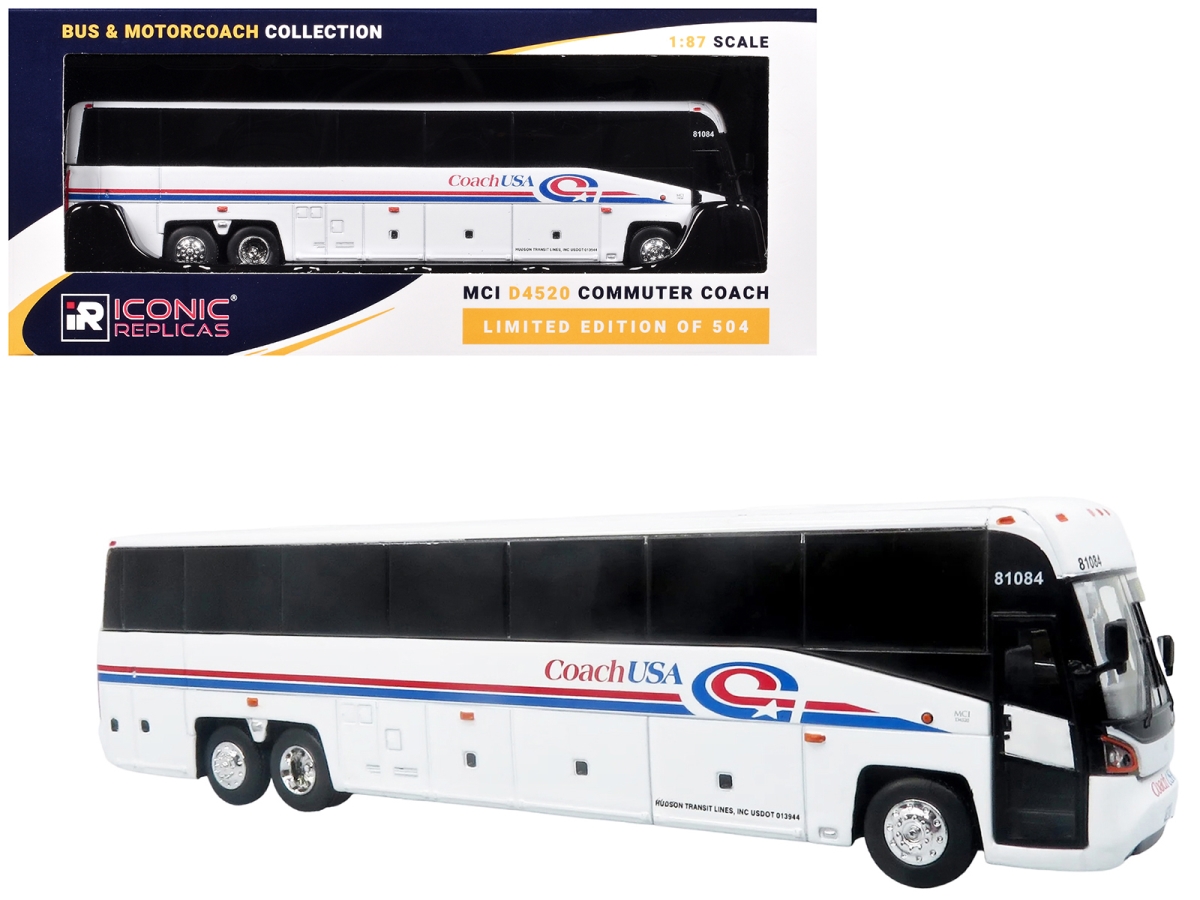 87-0652 MCI D4520 Coach USA White with Blue & Red Stripes Limited Edition to 504 Piece Worldwide 1-87 Ho Scale Diecast Model Commuter Coach Bus