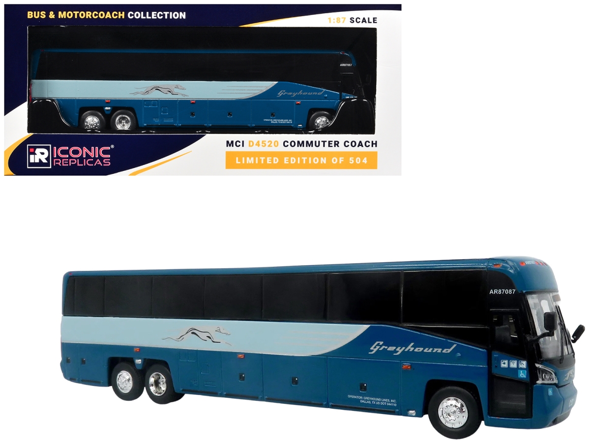 87-0654 MCI D4520 Greyhound Lines Blue with Light Blue Stripes Limited Edition to 504 Piece Worldwide 1-87 Ho Scale Diecast Model Commuter Coach Bus