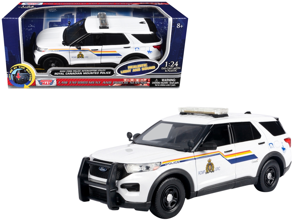 2022 Ford Police Interceptor Utility White Royal Canadian Mounted with Flashing Light Bar & Front & Rear Lights & Sound 1-24 Scale Diecast Model Car