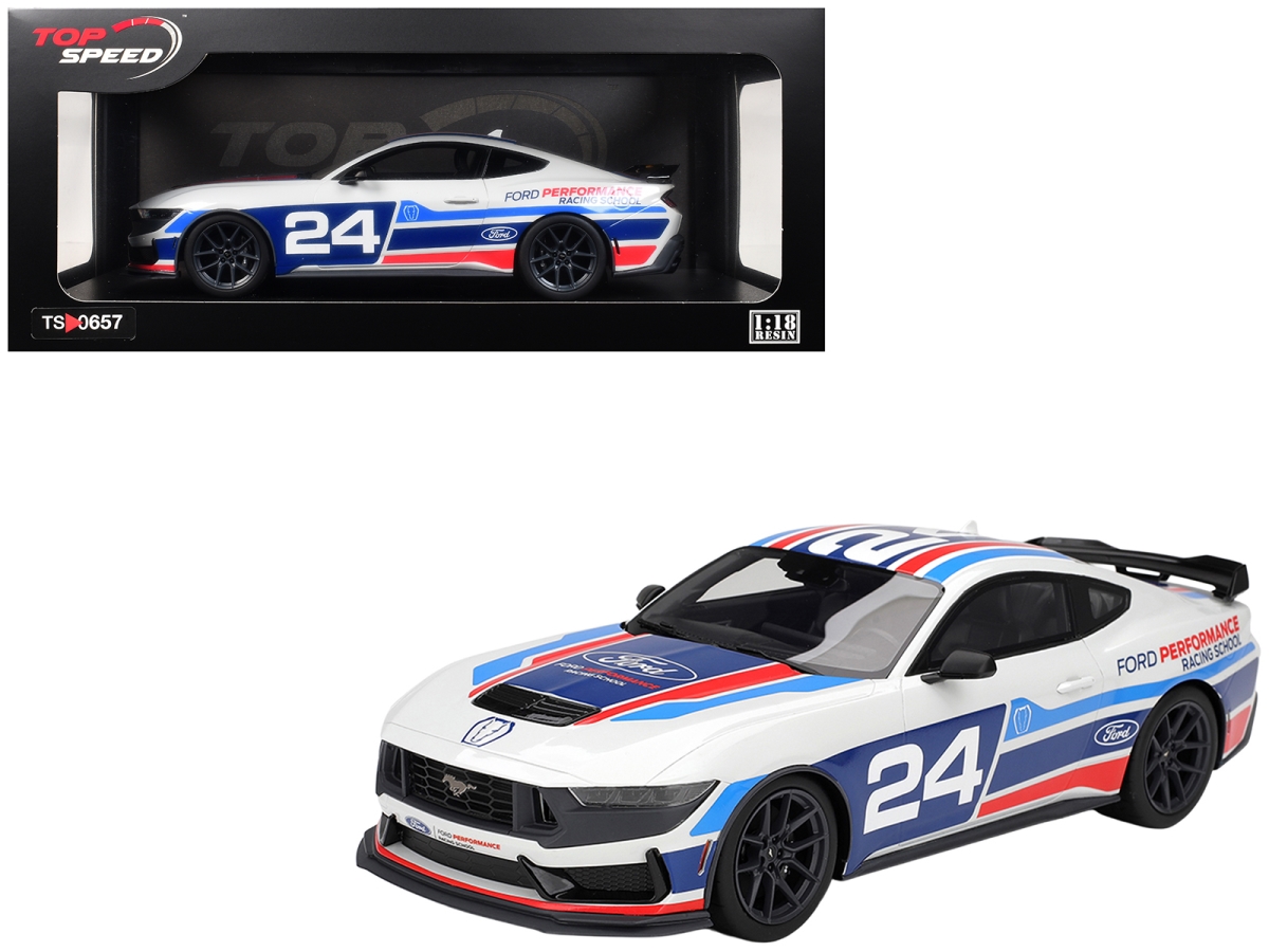 TS0657 Ford Mustang Dark Horse No.24 Performance Racing School White with Graphics 1-18 Scale Model Car