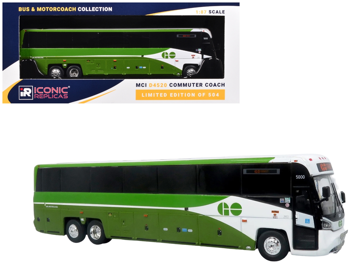 87-0657 MCI D4520 GO Transit Green & White Limited Edition to 504 Piece Worldwide 1-87 Ho Scale Diecast Model Commuter Coach Bus