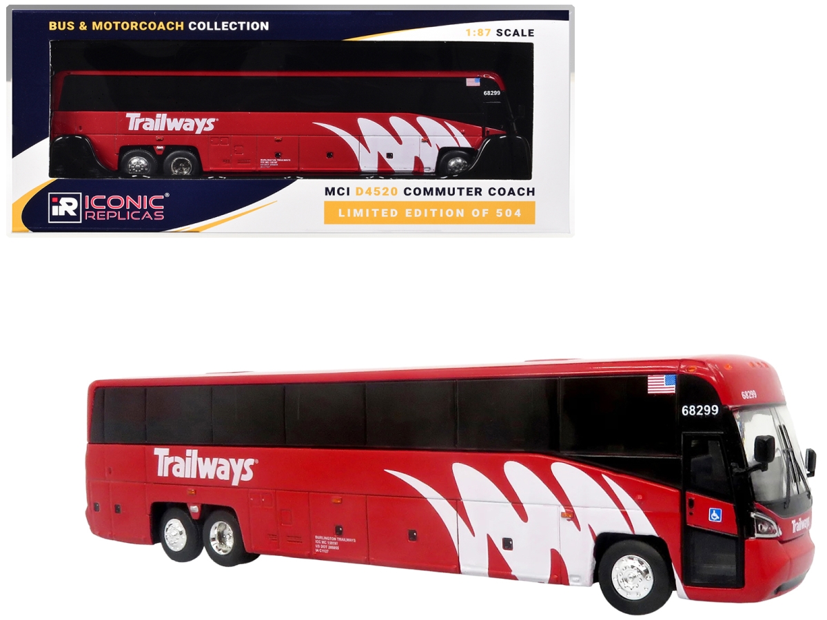 87-0661 MCI D4520 Burlington Trailways Red with White Graphics Limited Edition to 504 Piece Worldwide 1-87 Ho Scale Diecast Model Commuter Coach Bus