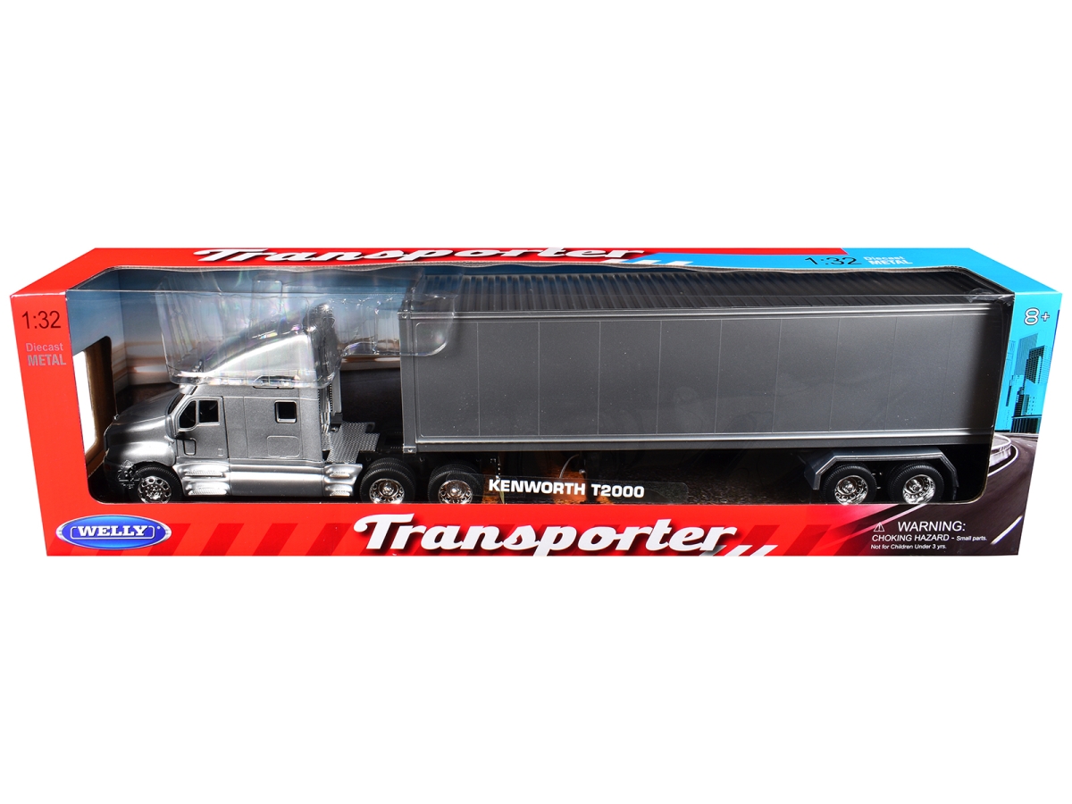 32211W-SIL Kenworth T2000 Silver Metallic Truck with Gray Container Transporter Series 1-32 Scale Diecast Model
