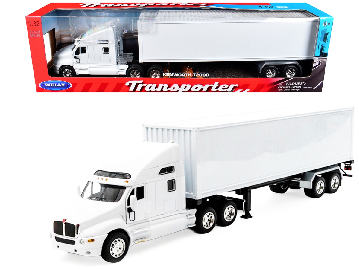 32211W-WHW Kenworth T2000 White Truck with White Container Transporter Series 1-32 Scale Diecast Model