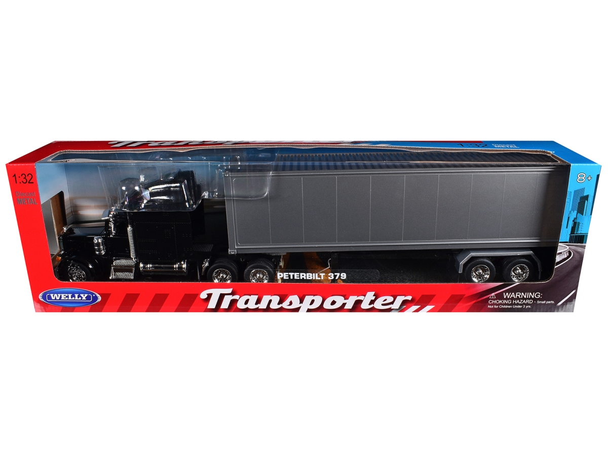 39941W-BK Peterbilt 379 Black Truck with Silver Container Transporter Series 1-32 Scale Diecast Model