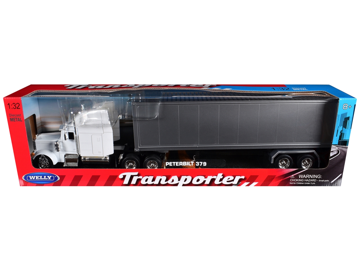 39941W-WH Peterbilt 379 White Truck with Silver Container Transporter Series 1-32 Scale Diecast Model