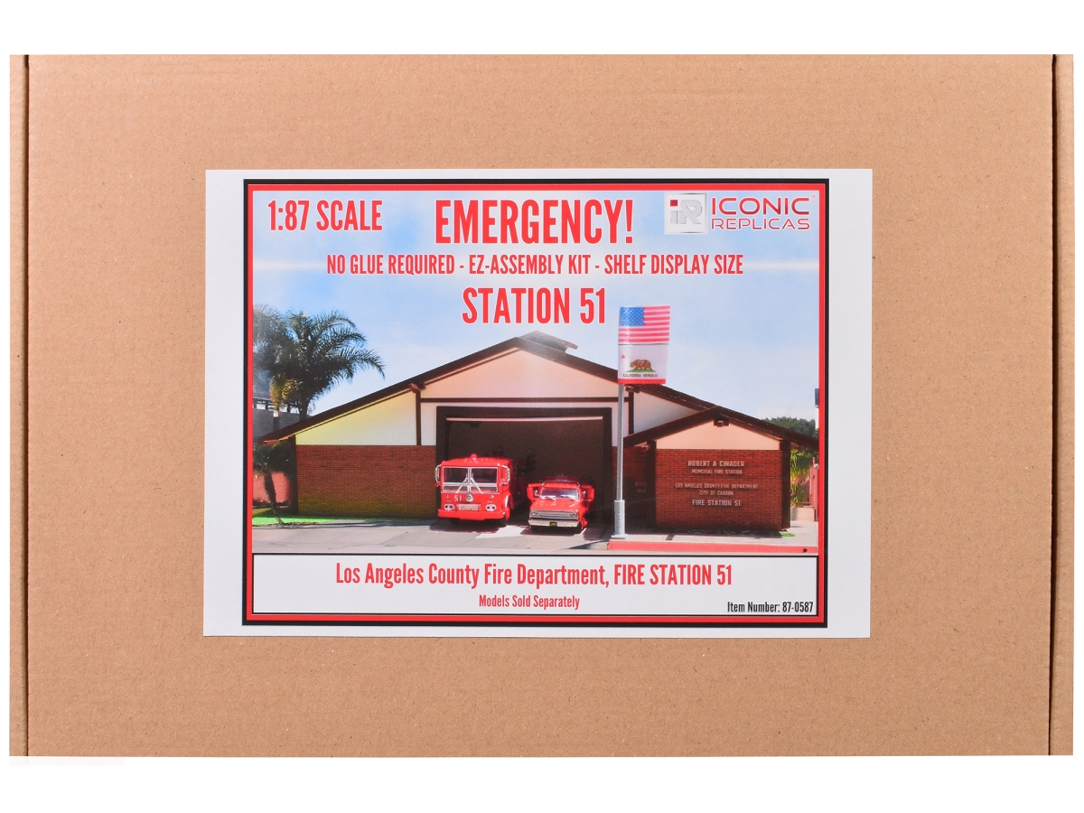 87-0587STN Fire Station 51 Los Angeles County Fire Department Diorama EZ Assembly Kit with Emergency 1972-1977 TV Series 1-87 Ho Scale Model