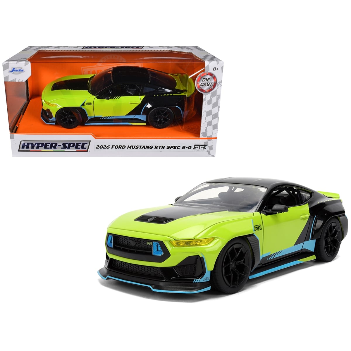 Jada 36621 2026 Ford Mustang RTR Spec 5-D Lime Green with Black Top & Graphics Hyper-Spec Series 1-24 Scale Diecast Model Car