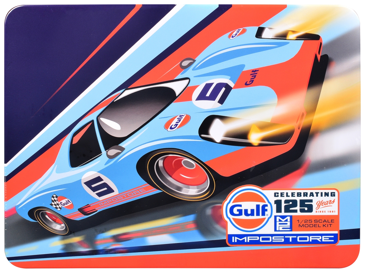 1043 Skill 2 Gulf Racing Impostore Model Kit with Collector Tin 1-25 Scale Plastic Model Car