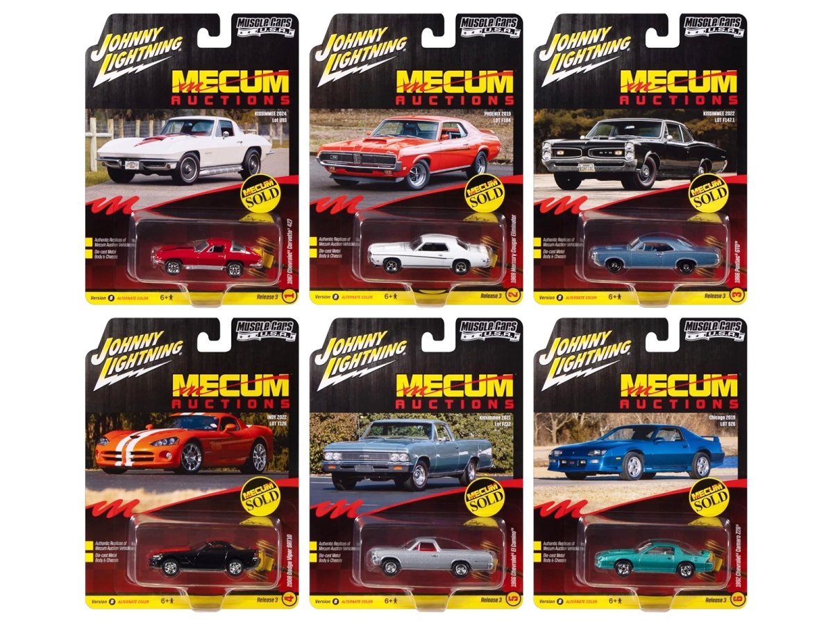 JLMC035B Muscle Cars USA 2025 Release 3 Set B MECUM Auctions 1-64 Scale Diecast Model Car - 6 Piece