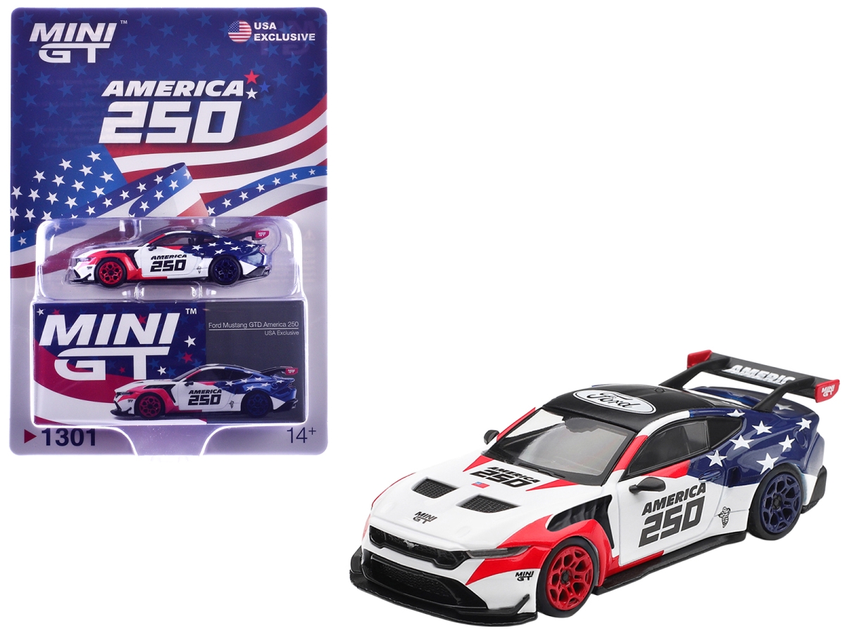 MGT01301 Ford Mustang GTD America 250 - USA Exclusive White with American Flag Graphics Limited Edition 1-64 Scale Die Cast Model Car