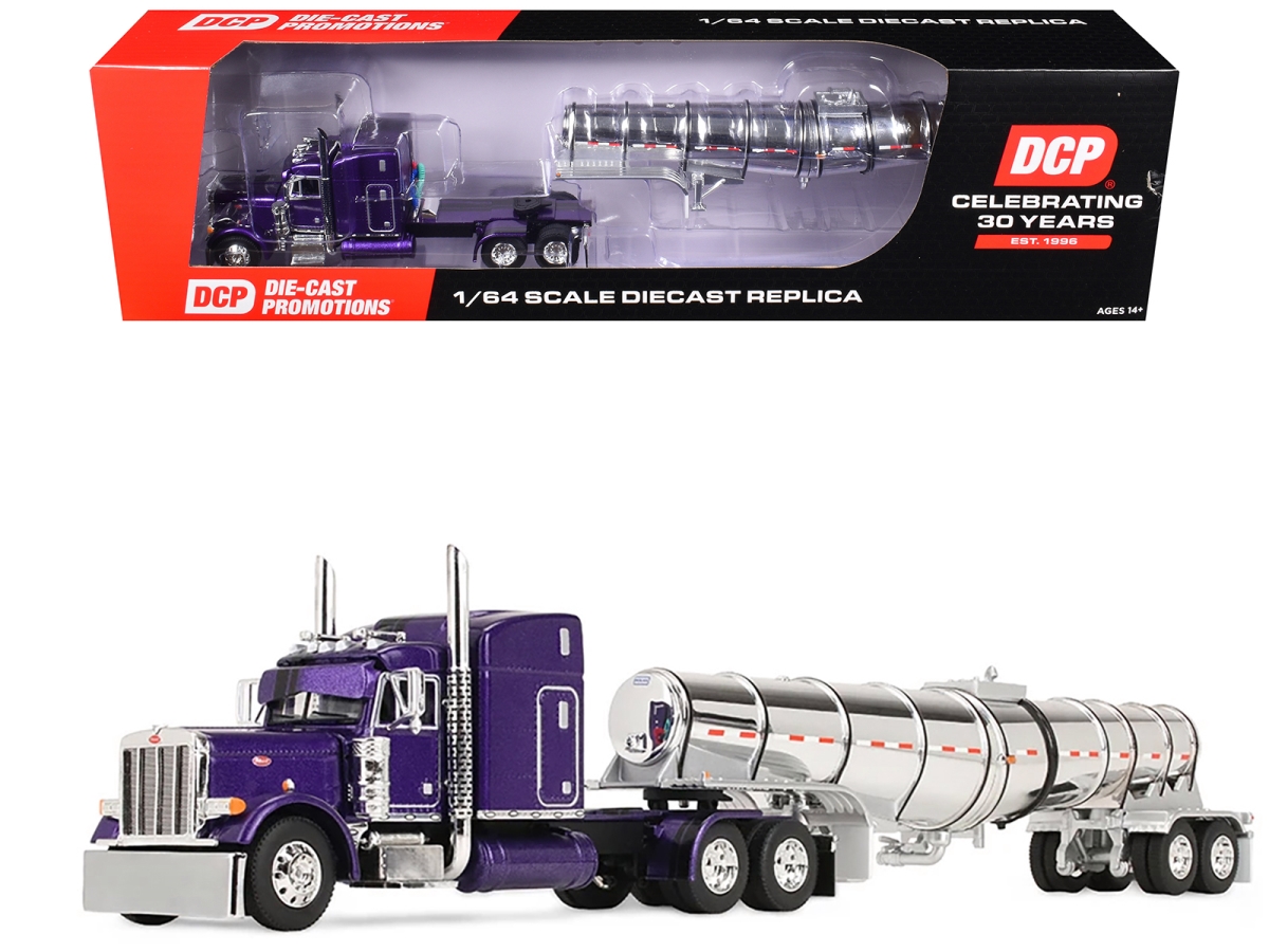 60-2354 Peterbilt 379 with 63 in. Mid-Roof Sleeper & Polar Deep Drop Wild Orchid Purple with Black Stripes 1-64 Scale Diecast Model Trailer