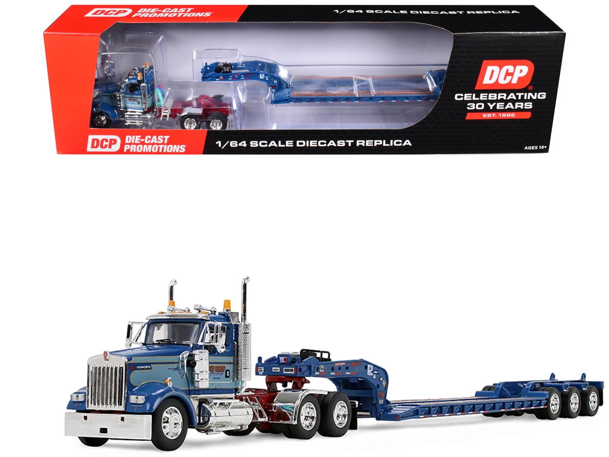 60-2356 Kenworth W900L Day Cab & Fontaine Magnitude Lowboy Sid Kamp Blue & Light Blue Two-Tone 1-64 Scale Diecast Model Trailer