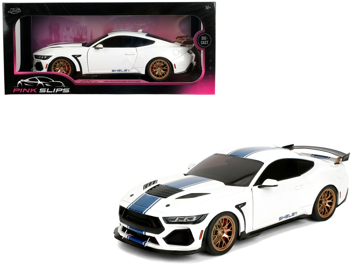 Jada 36470 Ford Mustang Shelby Super Snake White Metallic with Blue Stripes & Gold Wheels Pink Slips Series 1-18 Scale Diecast Model Car