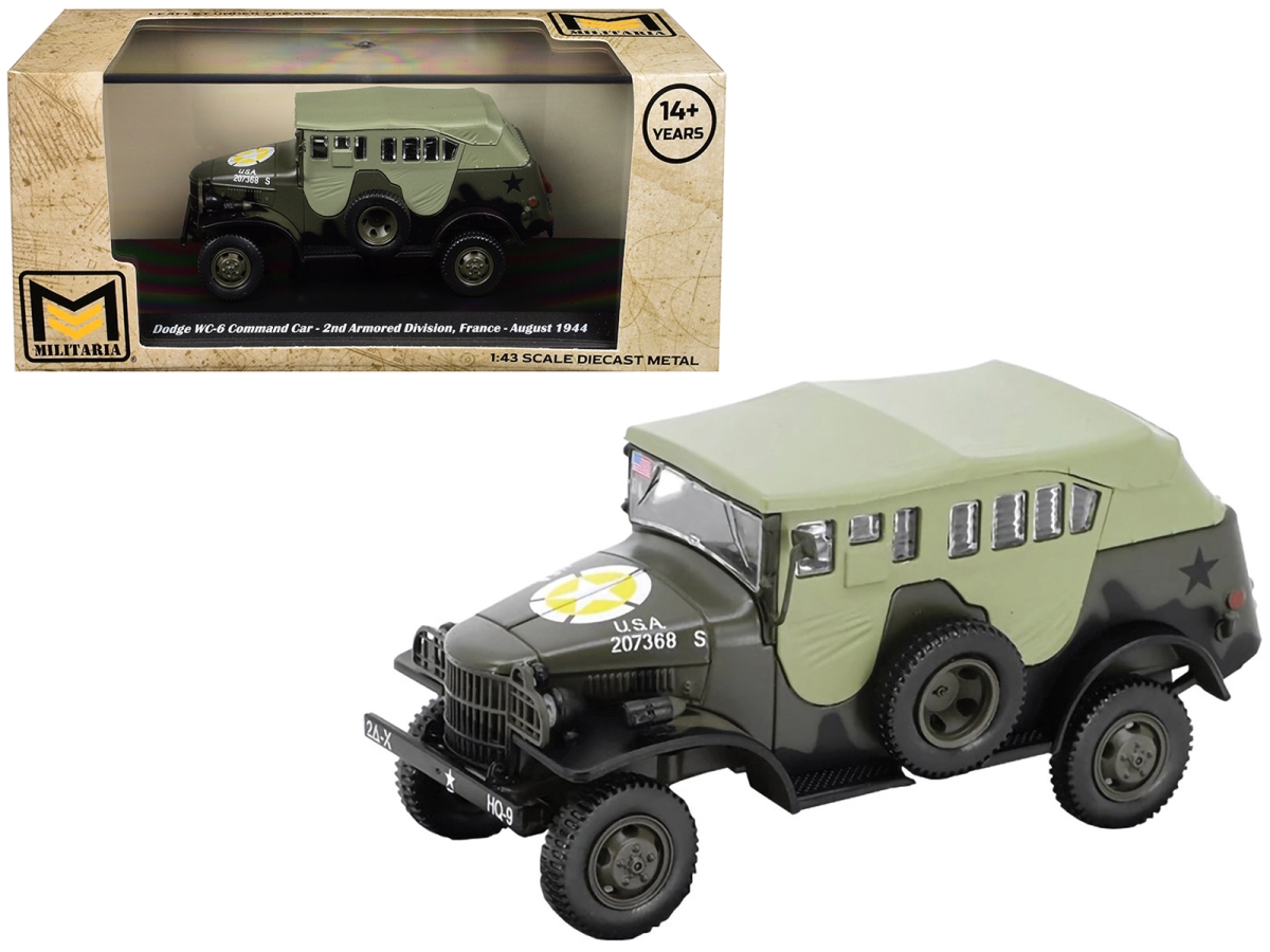24219-44 Dodge WC-6 Command with Canvas Top Olive Drab 2nd Armored Division France 1944 United States Army 1-43 Scale Diecast Model Car
