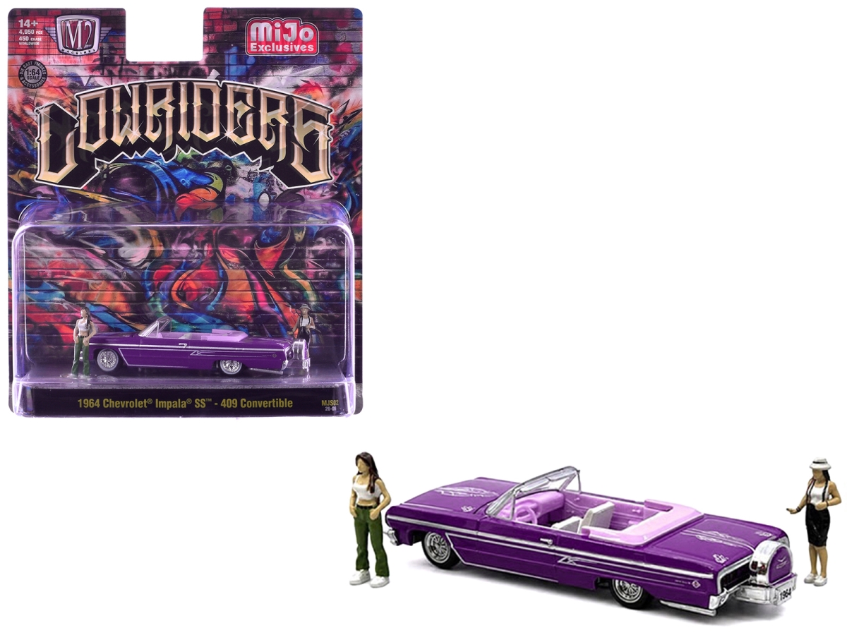 1964 Chevrolet Impala SS 409 Convertible Purple Metallic with Purple & White Interior with 2 Figure to 4950 Piece Worldwide 1-64 Scale Diecast Model