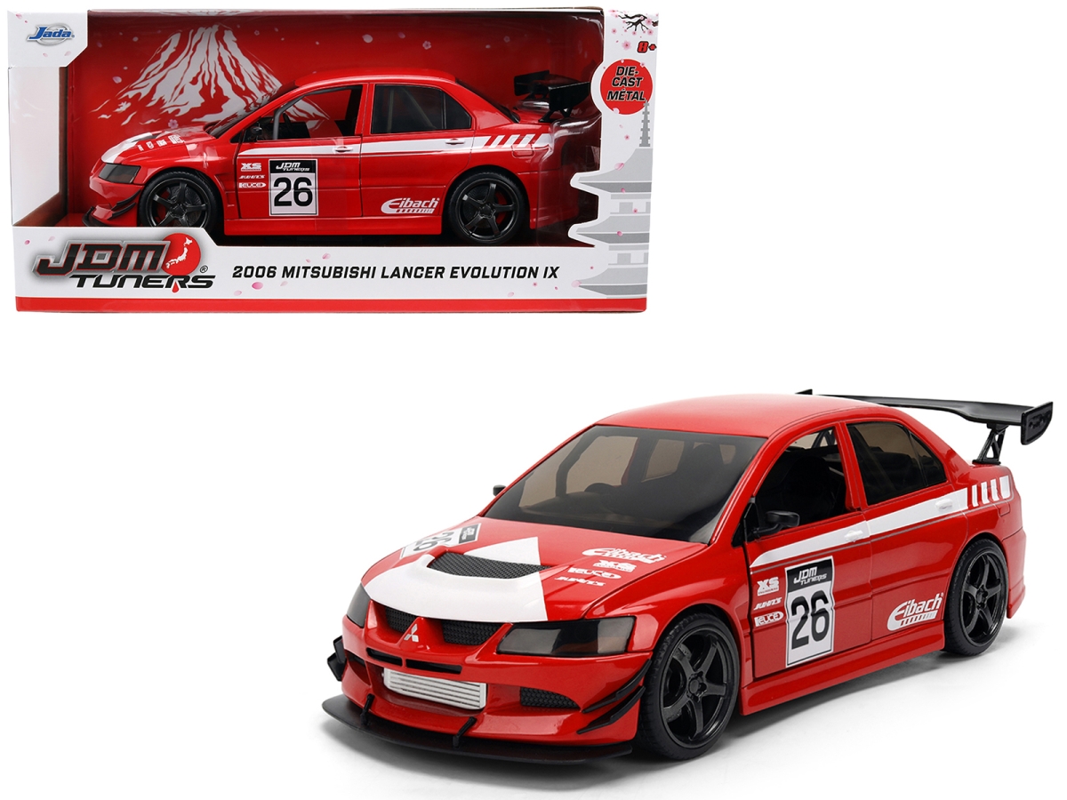 Jada 38058 2006 Mitsubishi Lancer Evolution IX Right Hand Drive No.26 Red with White Graphics JDM Tuners Series 1-24 Scale Diecast Model Car