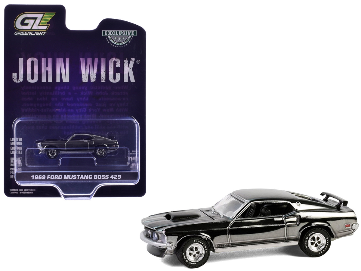 30557 1969 Ford Mustang Boss 429 Silver Chrome Edition with Black Stripes John Wick 2014 Movie Hobby Exclusive Series 1-64 Scale Diecast Model Car