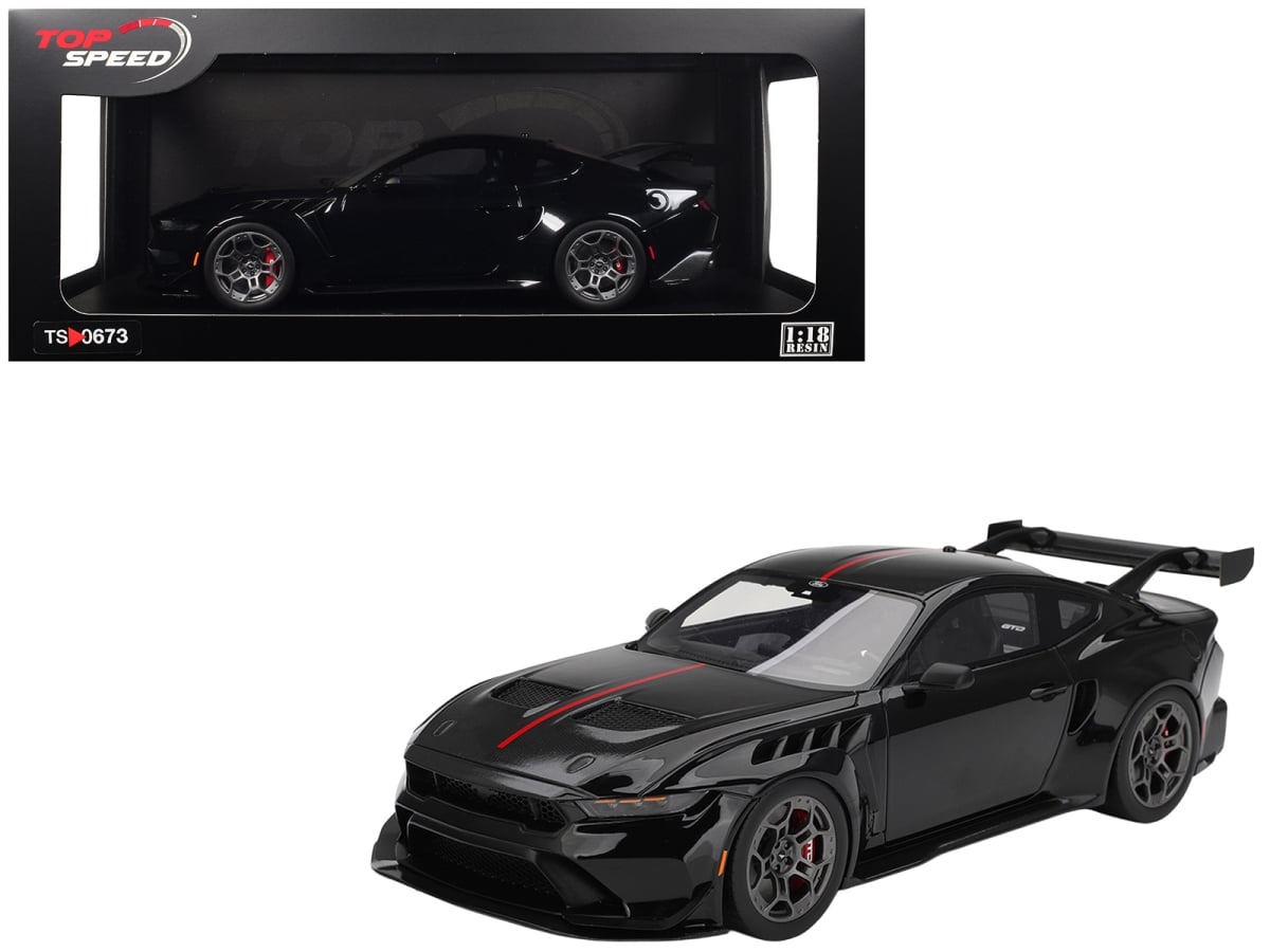 TS0673 Ford Mustang GTD Shadow Black with Red Stripe 1-18 Scale Model Car
