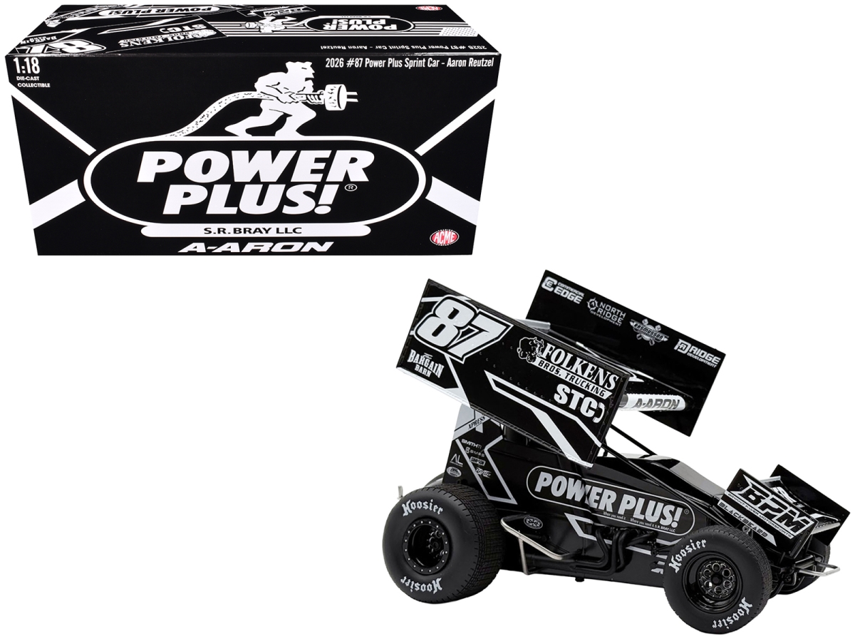 A1826012 Winged Sprint No.87 Aaron Reutzel Power Plus Black 2026 1-18 Scale Diecast Model Car