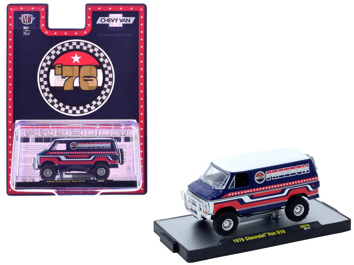 1976 Chevrolet G10 Van Freedom 76 Dark Blue with White Top & Red & White Graphics Limited Edition to 7766 Piece 1-64 Scale Diecast Model Car