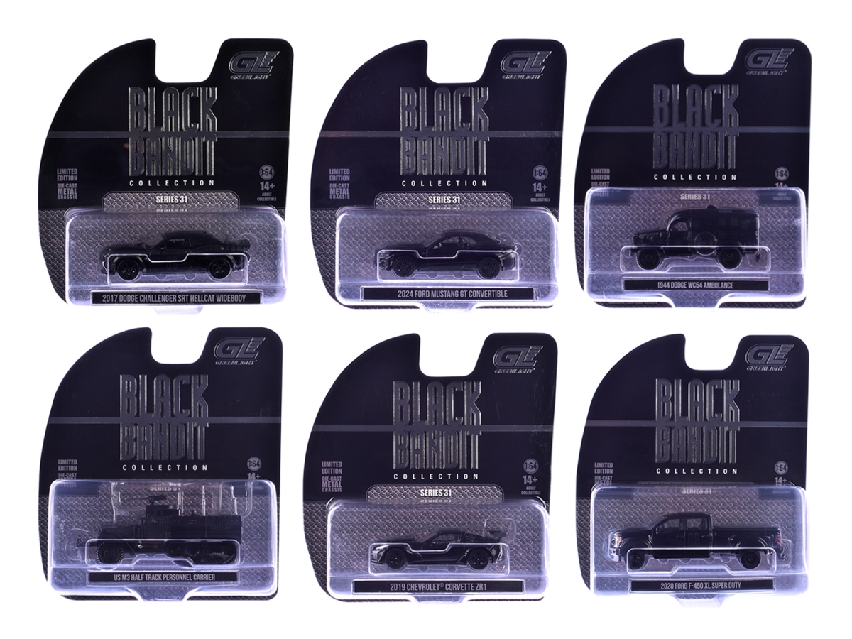 28190SET 1-64 Scale Black Bandit Series 31 Diecast Model Car - 6 Piece