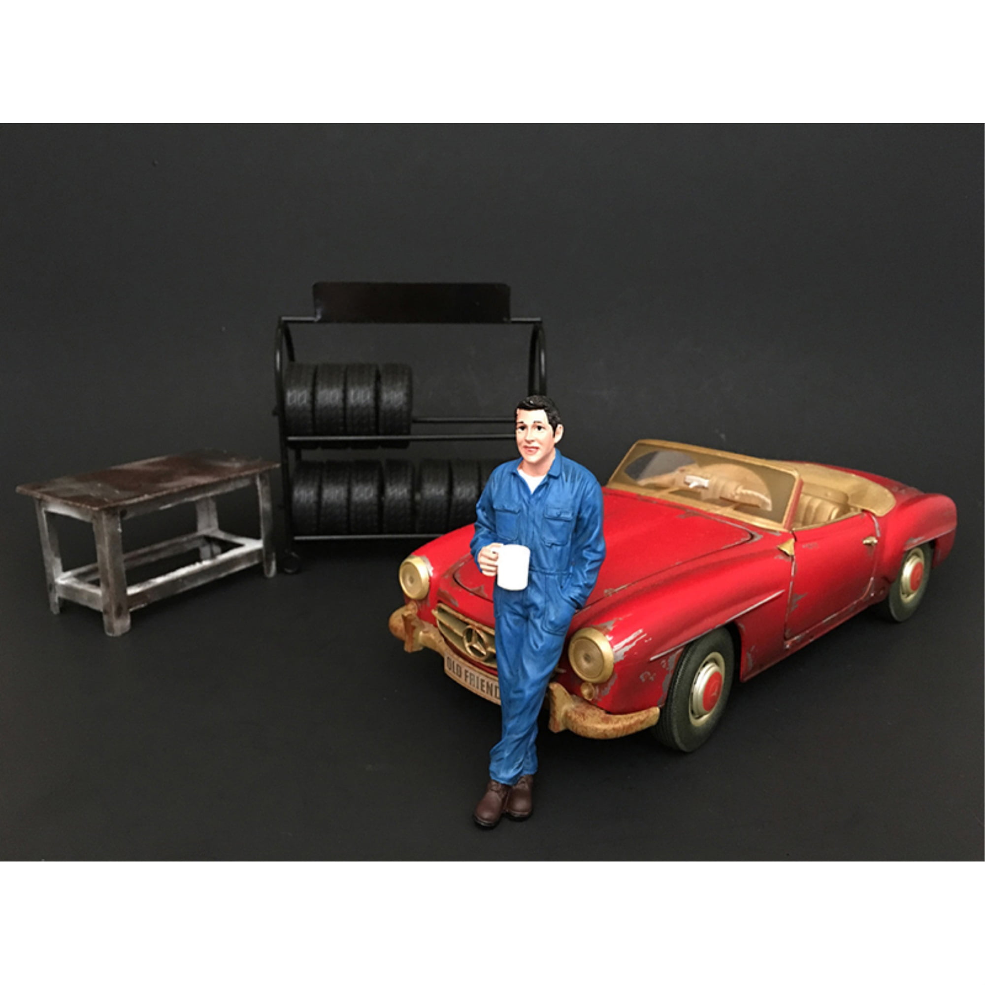 Picture of American Diorama 77495 Mechanic Larry Taking Break Figure for 1 isto 24 Scale Models
