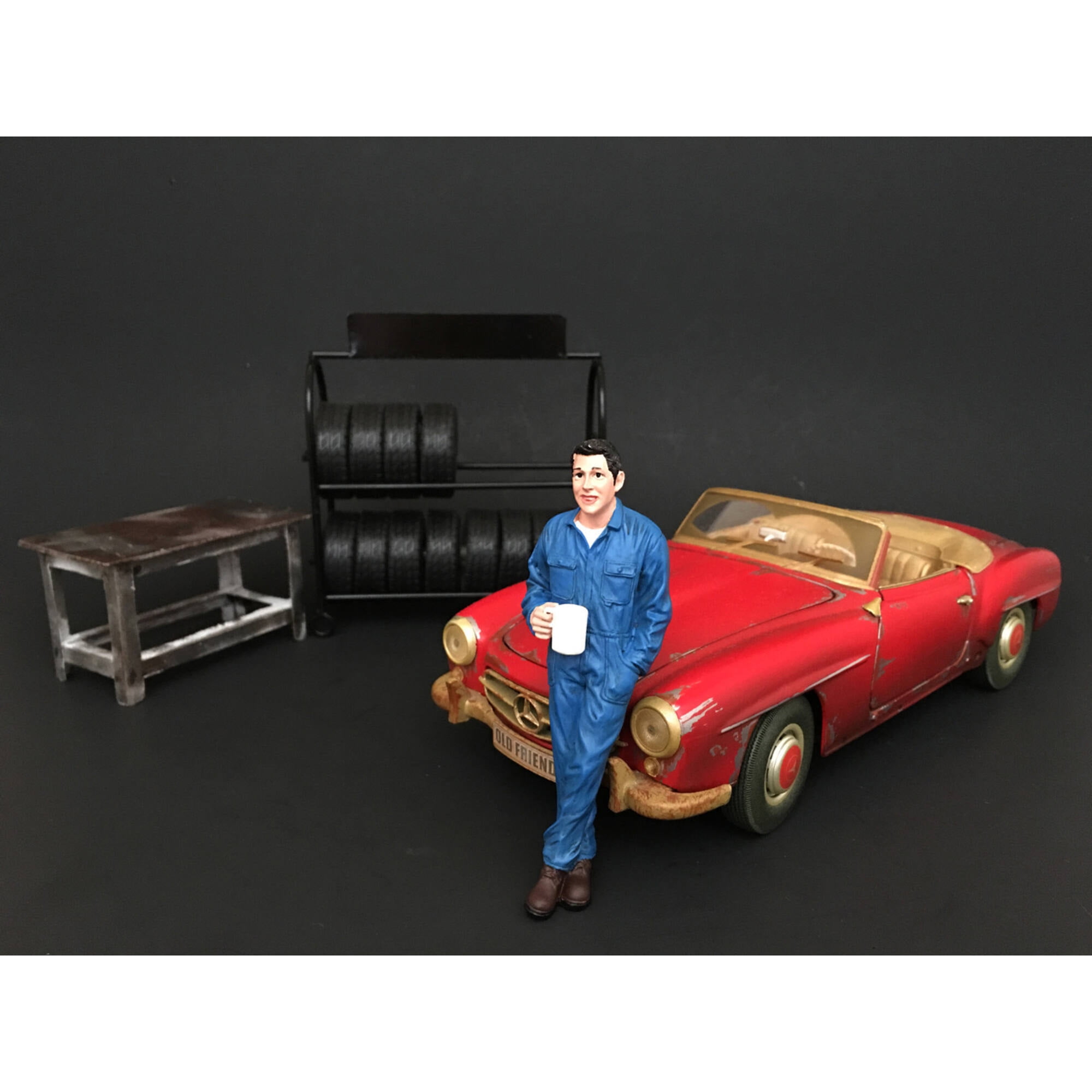 Picture of American Diorama 77445 Mechanic Larry Taking Break Figure for 1 isto 18 Scale Models