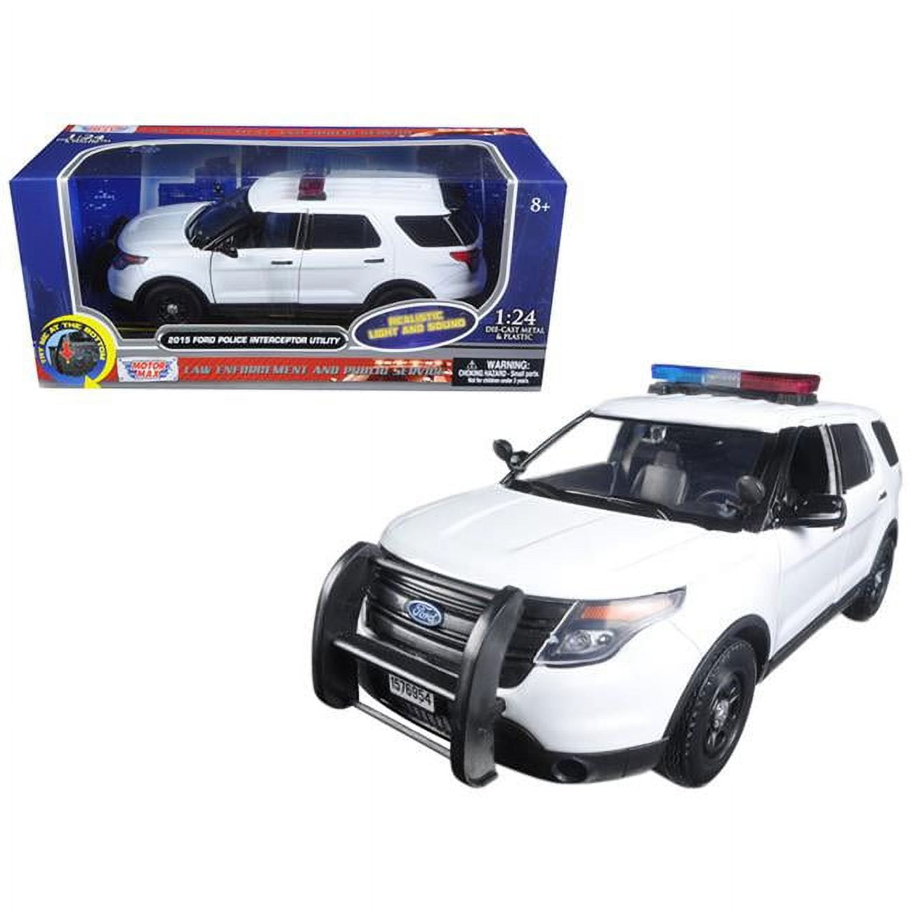 79535 1-24 2015 Ford Police Interceptor Utility Diecast Model Car with Light Bar & Sound - White -  Motormax Toy