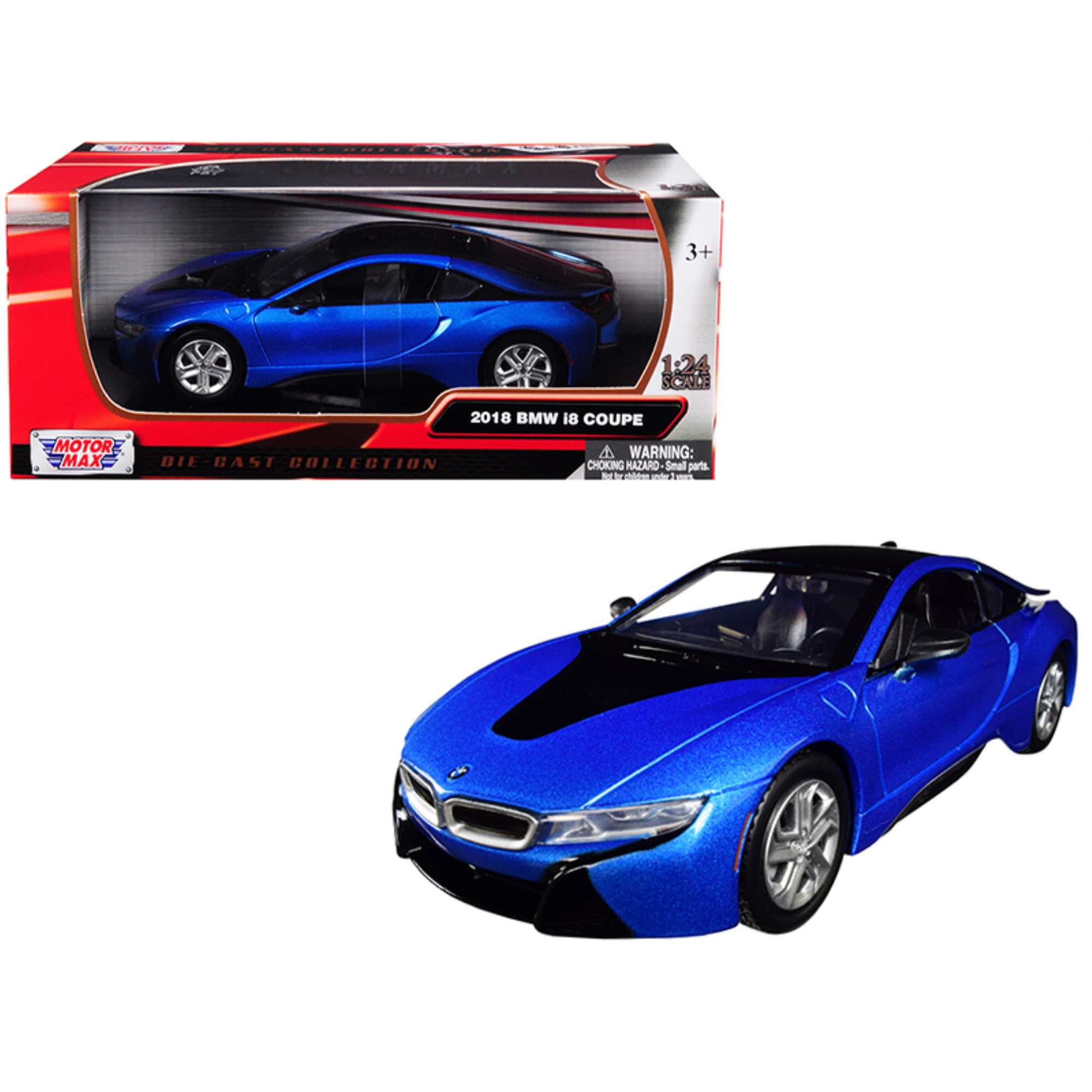 2018 BMW i8 Coupe Metallic Blue with Black Top 1-24 Diecast Model Car