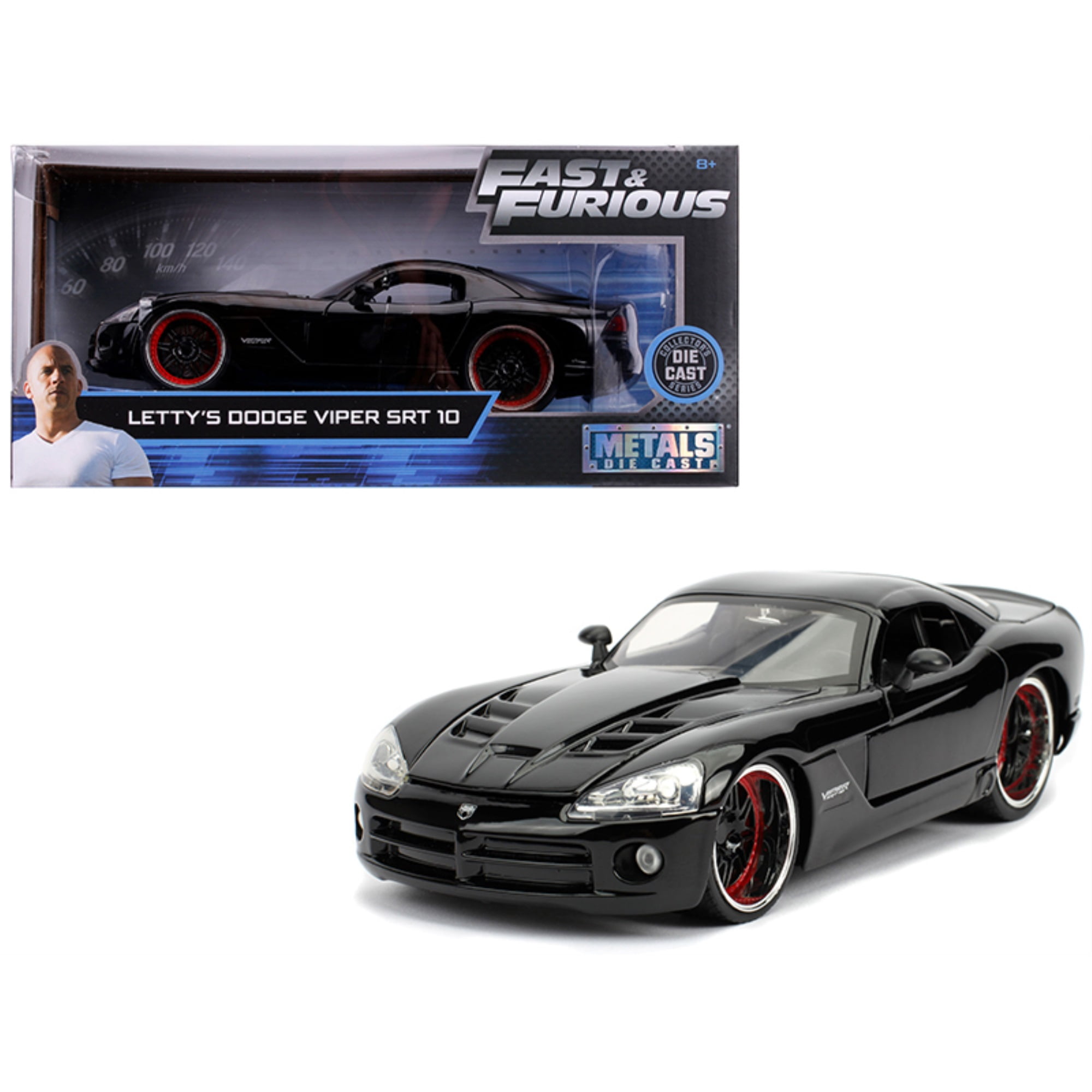 Jada  Lettys Dodge Viper SRT 10 Fast & Furious Movie 1 by 24 Diecast Model Car, Black -  Jada Toys, JA95609