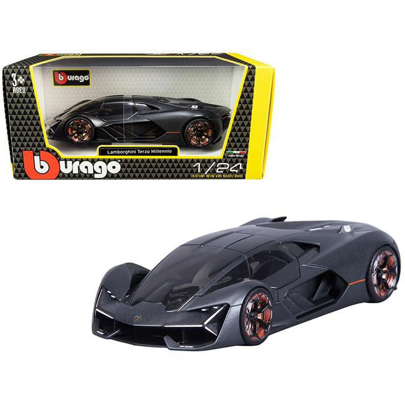 B 21094gry Lamborghini Terzo Millennio Dark Gray Metallic with Black Top & Carbon Accents 1 by 24 Diecast Model Car