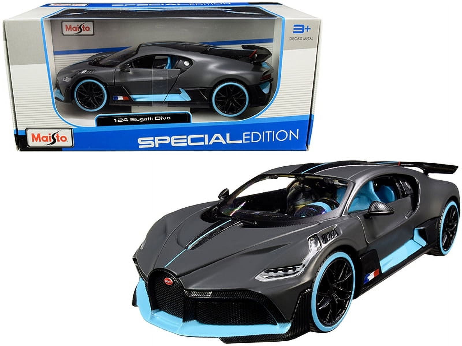Maisto  Bugatti Divo Satin Charcoal Gray with Carbon & Blue Accents Special Edition 1 by 24 Diecast Model Car