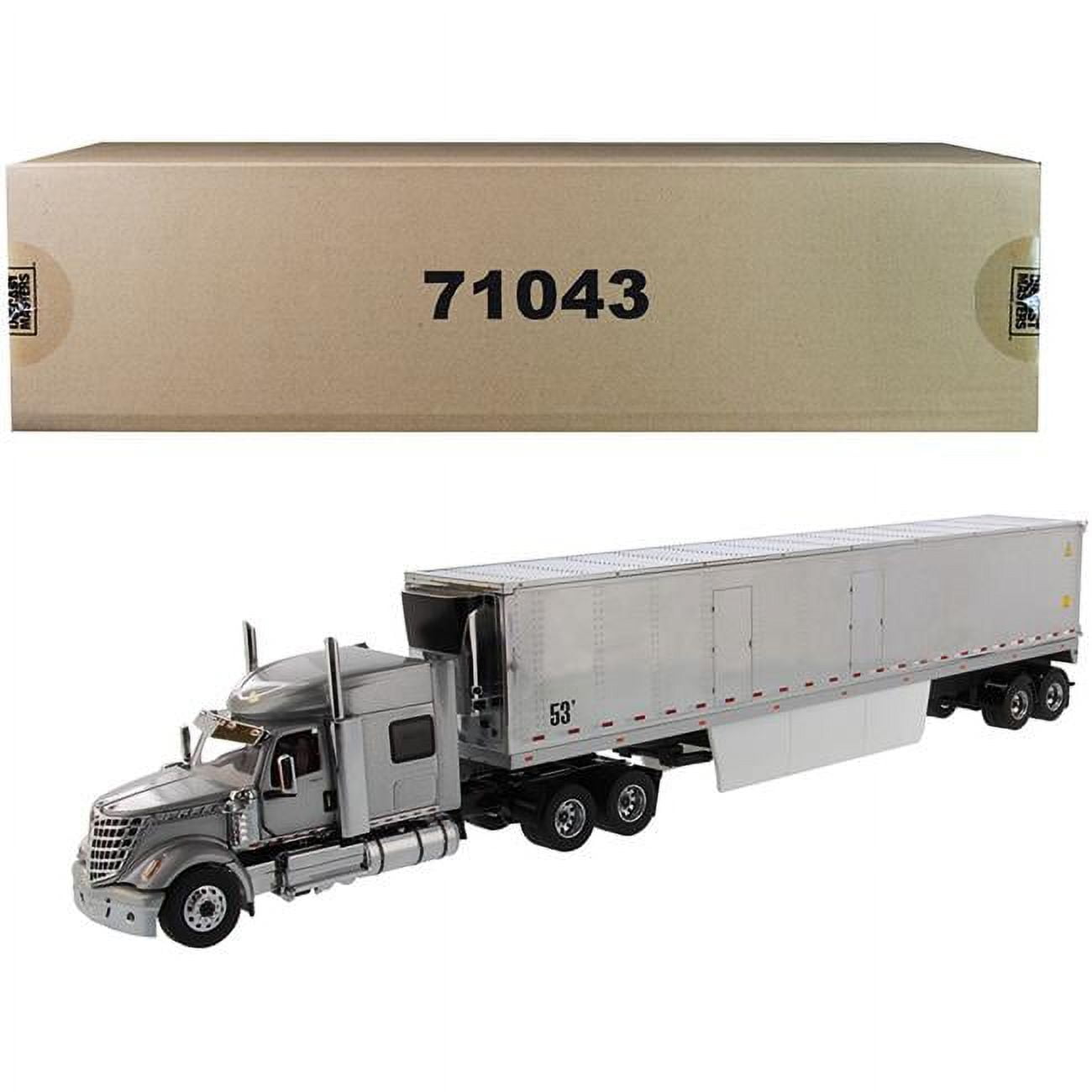 International LoneStar Sleeper Cab Silver with 53 ft. Reefer Refrigerated Chrome Plated Van Trailer Transport Series 1 by 50 Diecast Model