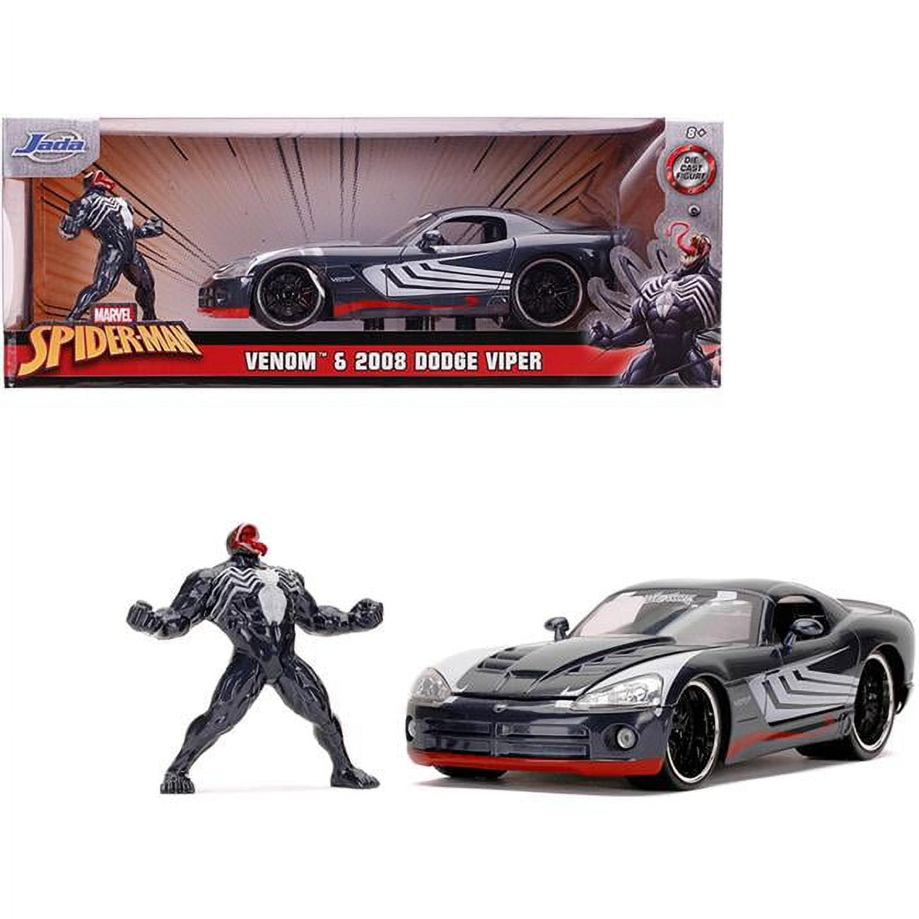 Jada  2008 Dodge Viper SRT10 Dark Gray with Venom Diecast Figurine Spider-Man Marvel Series 1 by 24 Diecast Model Car
