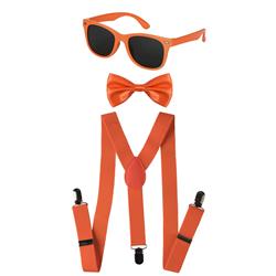 Picture of Dress Up America 1115-O Adult Neon Suspender Bowtie Accessory Set&#44; Orange