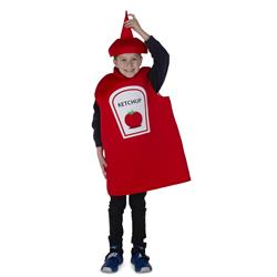 Unisex Ketchup Bottle Costume with Tunic & Hat, Red - Medium