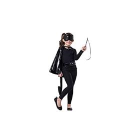 1070-M-L Kids Cat Girl Cape Costume with Mask Belt Tail Wrist Belt & Wand, Black - Medium & Large