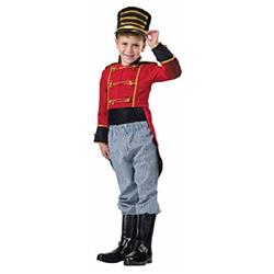 Kid Toy Solider Costume with Tailcoat Pants Cummerbund Belt & Hat, Red - Extra Large
