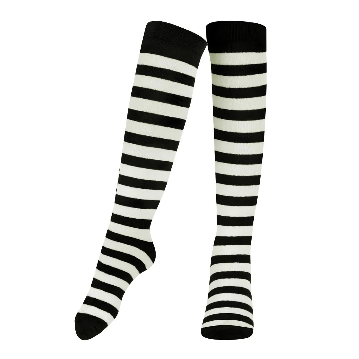 Kids' Striped Cotton Socks - Black & White - Size 10 - Festive Design