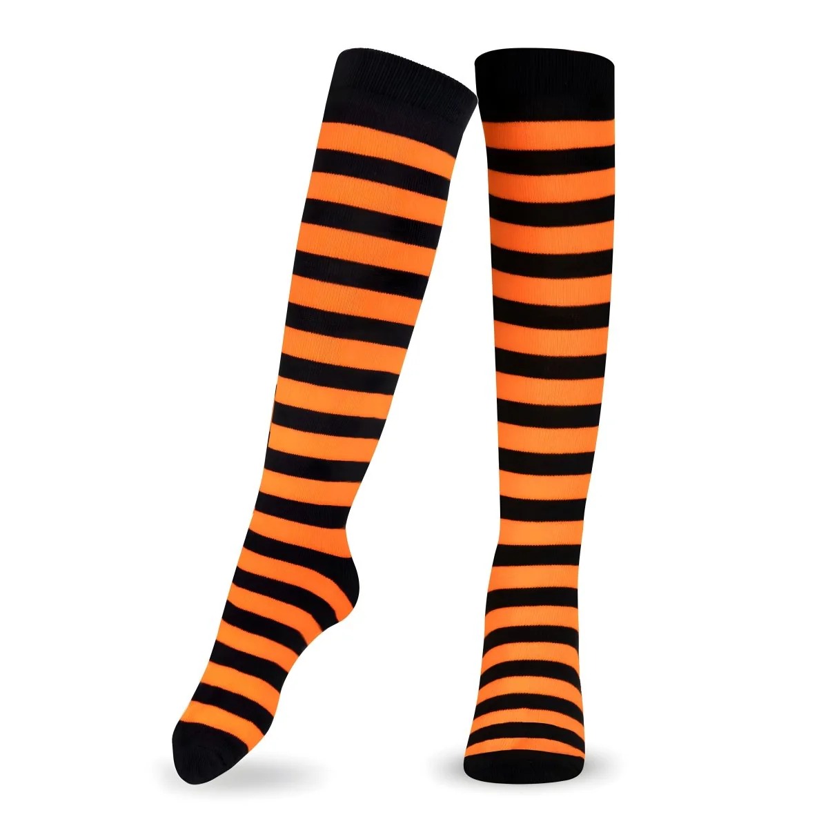 Kids' Striped Cotton Socks - Black & Orange - Size 6 - Festive Design