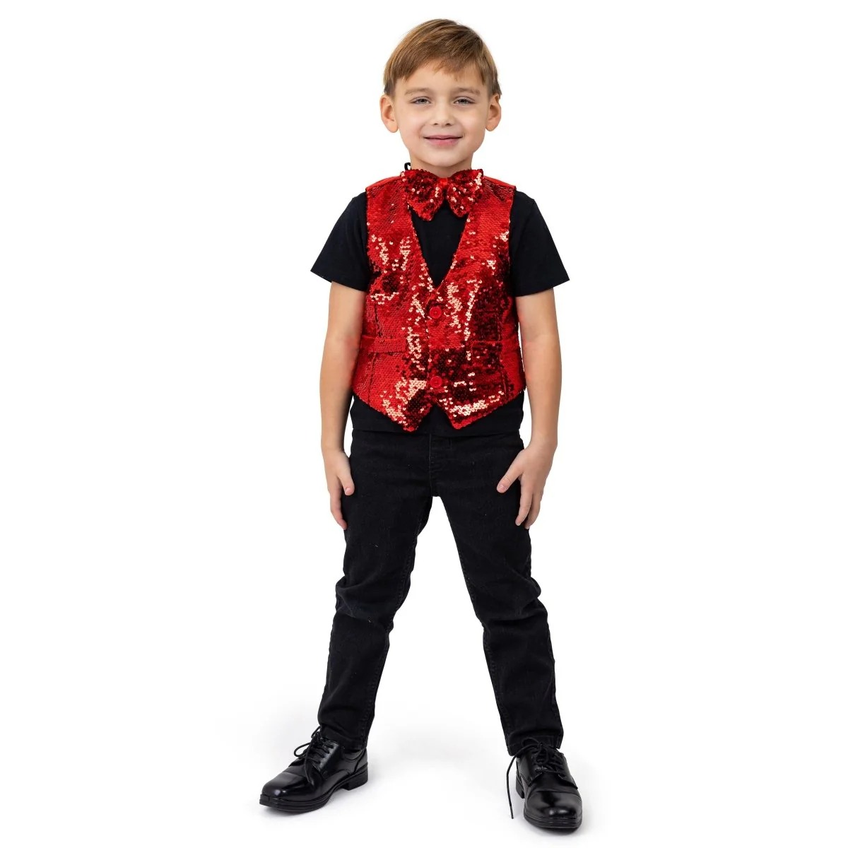 Sequin Vest with Bowtie - Red - Large - Stylish & Comfortable