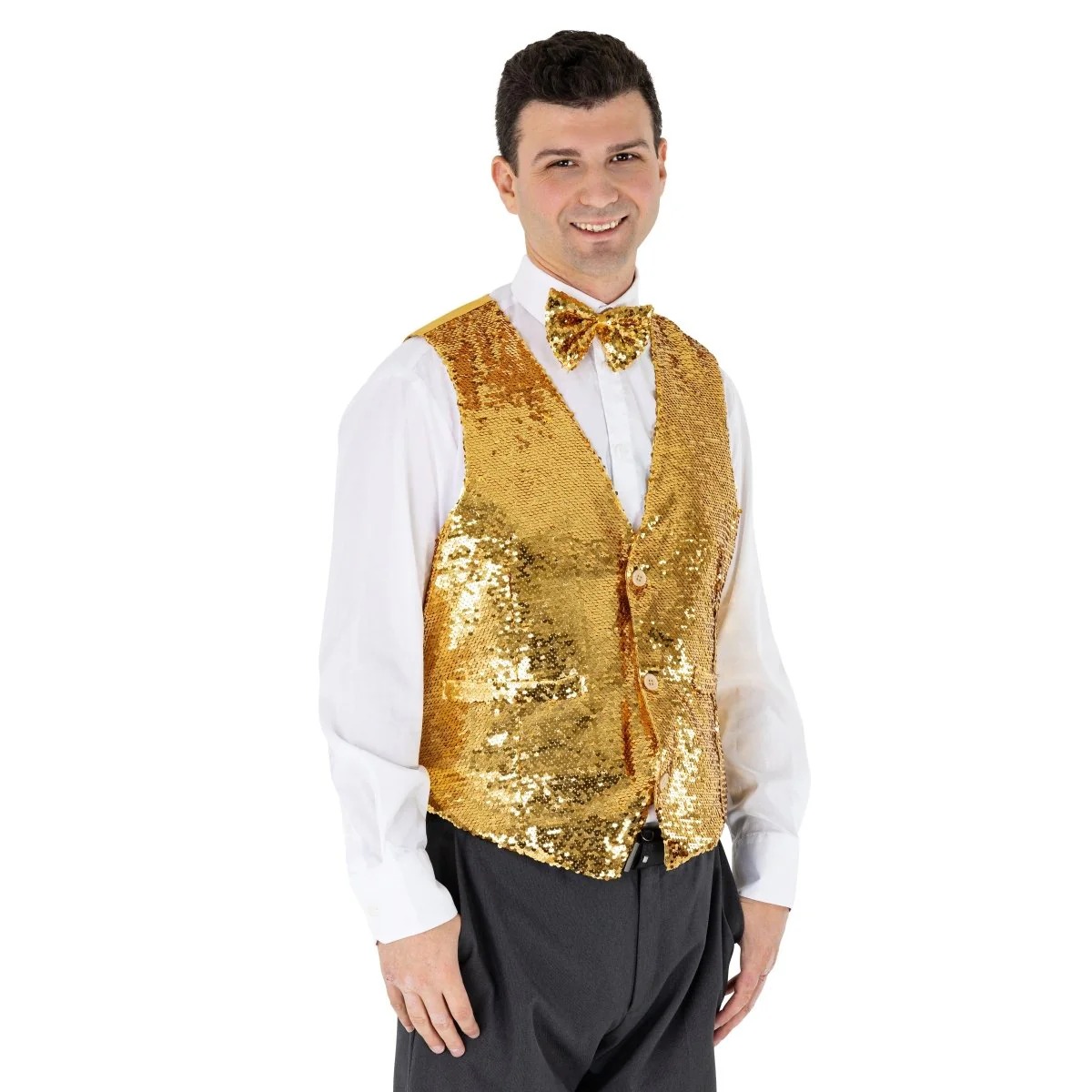 Gold Sequin Vest & Bowtie Set for Adults - Large - Stylish Elegance