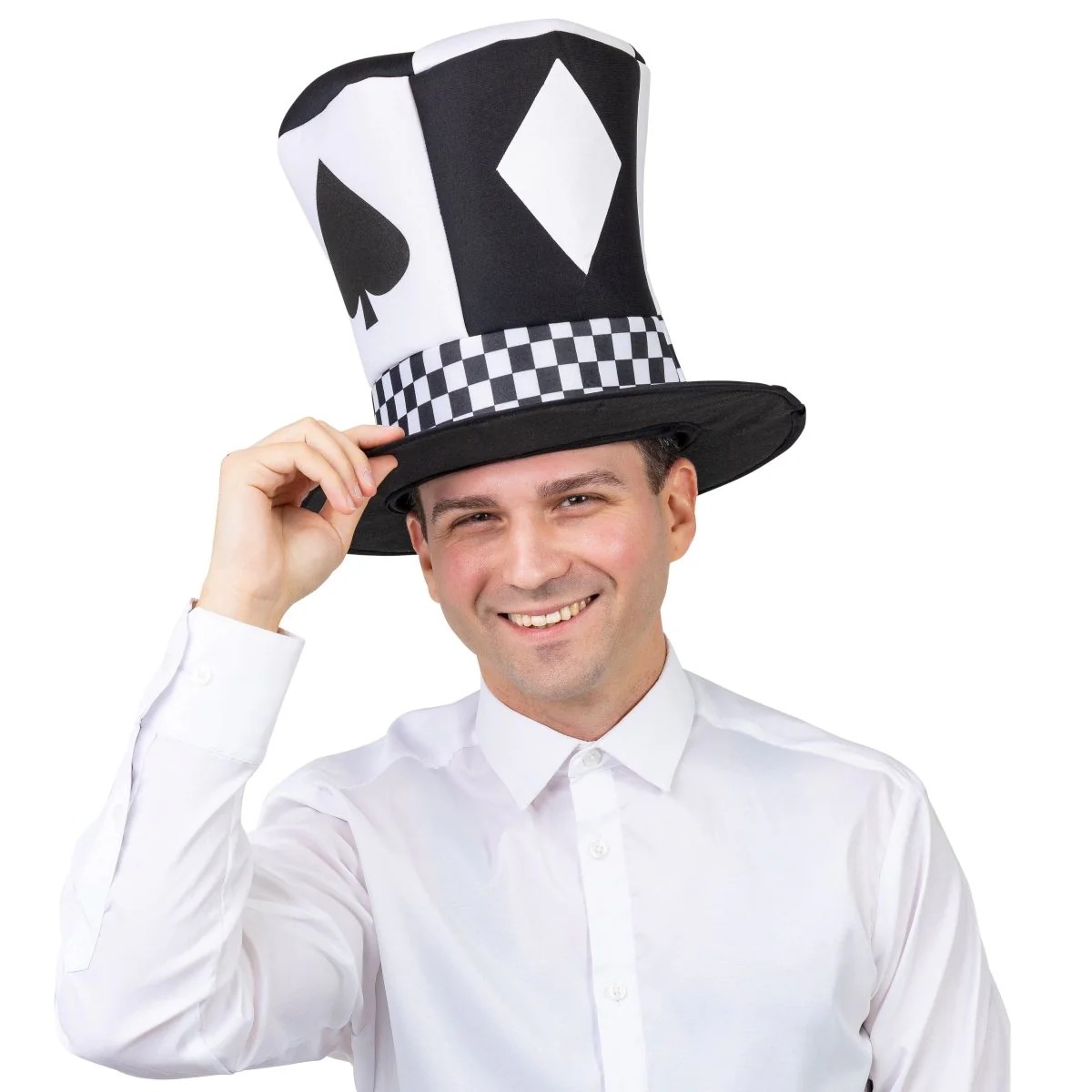 Whimsical Card Game Top Hat - White - Adult Size - Comfortable Fit